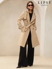 Lipsy Camel Petite Belted Contrast Piping Trench Coat (B47160) | $135