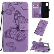 For Samsung Galaxy S20 Ultra Case, Pressed Butterflies Pattern PU Leather Wallet Cover with Stand & Lanyard, Purple