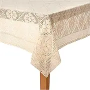 Stars Crochet Vintage Lace Design Tablecloth 60" by 140" Oblong/Rectangle Color Ivory