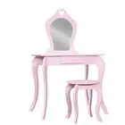 Keezi Kids Vanity Dressing Table Stool Set Mirror Drawer Makeup Pink/White