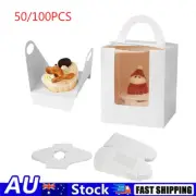 50/100X Cupcake Boxes Single Boxes Party Favour Box Wedding with Handle White AU
