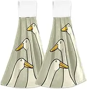 KOCOART Indian Runner Ducks Kitchen Hanging Towels Hand Tie Towel with Loop Dish Drying Towel 2PCS, Soft Super Absorbent Fingertip Towel for Bathroom Guestroom Laundry