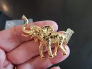 Vintage Signed NAPIER Gold Tone & Rhinestone PAIR of 2 ELEPHANT BROOCHES NEW
