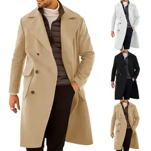 男士冬季保暖風衣雙排扣夾克翻領外套大衣