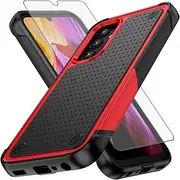 [Asuwish] Phone Case for Samsung Galaxy A25 5G/A24 4G/M34 /F34 with Tempered Glass Screen Protector Cover and Rugged Cell Accessories Protective Dual Layer Mobile A 25 25A 24A LTE Women Men Red