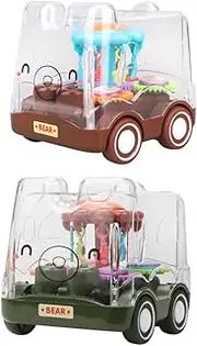 Toyvian 2Pcs Pull Back Car Friendly Friction Powered Bus Vehicles Interactive Plaything for Imagination Development Battery Fun for Indoor Play