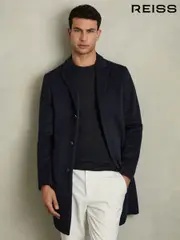 Reiss Navy Gable Wool Blend Single Breasted Epsom Overcoat (N02026) | $670