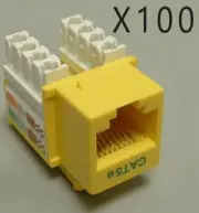 100 Pack Lot - CAT5e Keystone RJ45 110 Punch Down Keystone Snap-In Jack - Yellow