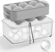 ICEXXP Whiskey Ice Ball Maker with Lid and Bin, 1.9" Round Ice Cube Trays for Freezer, Large Sphere Whisky Ices Cubes Tray Circle with Bucket&Tong, Cocktail Bourbon Brandy Scotch(Gray-6 Balls*2 Pack)