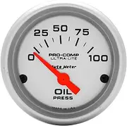 Autometer Ultra-Lite Electrical Oil Pressure Gauge, 100 Psi, 2 1/16 Inch Size, Silver, 4327