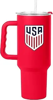 Logo Brands USA Men's National Soccer 40 oz Tumbler with Handle -Powder Coated-Stainless Steel with Straw– Leak-Resistant, Keeps Drinks Hot/Cold – Everyday Use