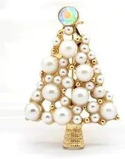 [Generic] Brooch Christmas Tree Brooch Sweet Imitation Pearls Brooch Alloy Crystal Brooch for Women Cloth Accessories