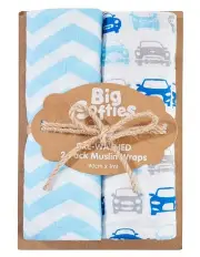 [Big Softies] Pre-washed Muslin Wraps 2 Pack in Blue