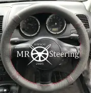 FITS VW FOX 2004-2011 GREY TWO TONE LEATHER STEERING WHEEL COVER DARK RED STITCH