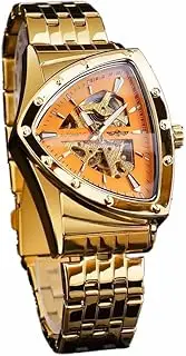 [DAXIAOYU] Triangle Skeleton Automatic Watch Stainless Steel Mechanical Wristwatch Gold Punk Style Male Clock