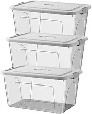 [GUDAJIN] 3-Pack Plastic Storage Bins with Lids, Stackable Storage Boxs with Lids, Organization Stockpile Clear Storage Bins, Stockpile Organizer Containers with Handles for Office and Home Organization