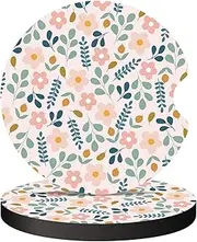 Car Cup Holder Coaster, Car Coasters for Cup Holders, 2PCS Universal Anti Slip Car Assecories, 2.75in Cute Car Coasters with A Finger Notch, Rubber Car Cup Mat for Women Wen(Gingko Flowers)