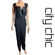 City Chic Sexy Tux Jumpsuit NWT Black Size 20