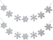 2Pack White and Blue Glitter Snowflake Banner