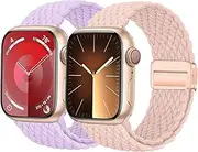 2 Pack Braided Solo Loop for Apple Braided Watch Band 49mm 45mm 44mm 42mm 41mm 40mm 38mm Elastic Band With Magnetic Buckle Nylon Sport Strap for iWatch Ultra 2 Ultra SE 2 SE Series 9 8 7 6 5 4 3