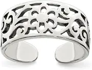 [JewelryWeb] 925 Sterling Silver Solid Artisan Oxidized Antiqued Floral toe ring