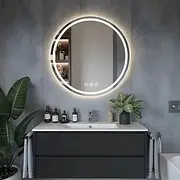 FTL Round LED Bathroom Mirror 800mm, Round Bathroom Mirror with Light, 80cm Wall Mounted LED Mirror with 3 Colours, Dimmable Anti-Fog Memory Function and Shatter-Proof LED Mirror for Bedroom