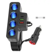 4-Socket Car Cigarette Lighter Splitter USB Fast Charger Power Adapter 12V