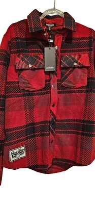 True Religion New With Tags Mens Red And Black Plaid Flannel Shacket Size Small