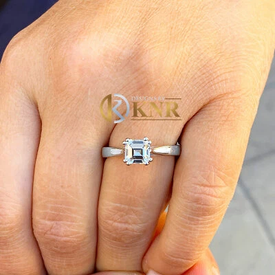 14K SOLID WHITE GOLD ASSCHER CUT NATURAL DIAMOND ENGAGEMENT RING PRONG SET 1.00