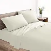 [Mellanni] 400 Thread Count Cotton Sateen Sheets Set - 4 Piece White Bed Sheets Set - Fits Mattresses up to 16" Deep - Cooling Sheets for Hot Sleepers (Queen, Ivory)