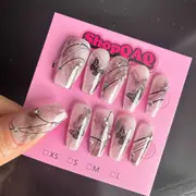 Butterfly Dreamscape Handcrafted Press-On Nails - Black Ombre Hand-Painted Retro Aesthetic, Classic Chinese Style, 2024 New Arrival