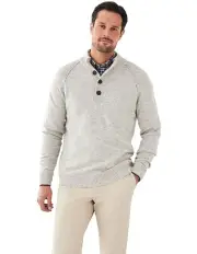 [Gazman] Wool Blend Raglan Half Button Knit in Light Grey