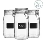 3x Lavagna Glass Storage Jars Chalkboard Labels Food Pasta Jam Preserving 1.5L