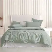 1 x CleverPolly Vintage Washed Microfibre Quilt Cover Set Sage Single