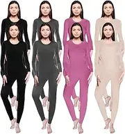 [Patelai] 8 Set Women Thermal Underwear Sets Fleece Lined Winter Warm Base Layer Top and Bottom for Cold Weather