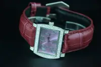 在飛比找Yahoo!奇摩拍賣優惠-庫存出清台灣本地品牌joe水晶鑽石英錶24mm紫色鱷魚皮压紋