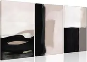 [AKWISH] Abstract Canvas Wall Art Set of 3, Modern Beige Black and White Wall Decor, Neutral Abstract Artwork Poster Prints Painting for Living Room, Bedroom, Dining Room, Framed 16x24 In