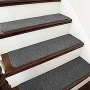 COSY HOMEER Stair Treads Non-Slip Carpet Mat 28inX9in Indoor Stair Runners for Wooden Steps, Stair Rugs for Kids and Dogs, 100% Polyester TPE Backing 4pcs,Black,Protect Floor