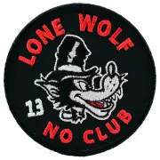 Lucky 13 Lone Wolf No Club Iron Patch Rockabilly Biker Kustom Kulture Retro Sew