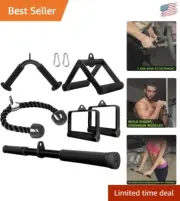Durable Steel Double D Cable Handle with Rotating Bar & Tricep Rope - Black