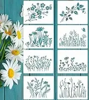 Nowra Point Wild Flower Stencils for Painting on Wood, Cherry Blossom Vine Stencils Reusable Drawing Stencil for Painting on Wood, Canvas, Furniture, DIY