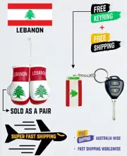 LEBANESE FLAG , LEBANON , BUY 1 PAIR MINI BOXING GLOVES & GET 1 FREE KEYRING