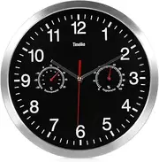 Robolife 3 in 1 Silent Metal Wall Clock with Thermometer Hygrometer 32cm(12.5inch) Black