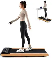 Costway Walking Pad, Under Desk Solid Wood Frame Treadmill with Remote/APP Control and LED Display, Installation-Free Walking Jogging Machine for Home and Office