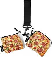 [XYMZR] Mini Zip Around Wristlet keychain Wallet Pepperoni Pizza Tomatoes for Women Personalized Pattern Detachable Dual Pouch Wristlet Portable Wallet Phone Coin Purse, Multi-colored, One Size