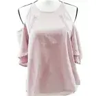 Listicle Women's Med Pink Embroidered Cold Shoulder Layered Flutter Sleeve Top