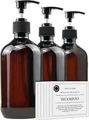 Empty Plastic Bottles with Pump Dispenser and 6pcs Labels Included, Refillable Travel Containers for Hand sanitizer Shampoo Lotion, etc - No BPA/Paraben, 500ml/16.9oz (3 Pack)
