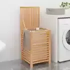 Laundry Basket Solid Wood Walnut Wicker Hamper Washing Clothes Storage vidaXL