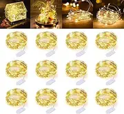 CREATESTAR 12 Pack 20 Mini LEDs String Lights, 7.2Ft Waterproof Copper Wire Fairy Lights Battery Operated(Included), for Bedroom Patio Dorm Room Outdoor Wedding Party (Warm White)