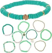 Vaguelly 10pcs Lucky Clover Pendant Bracelet for Patrick's Day Women's Beaded Wrist Jewelry for Parties and Festivals